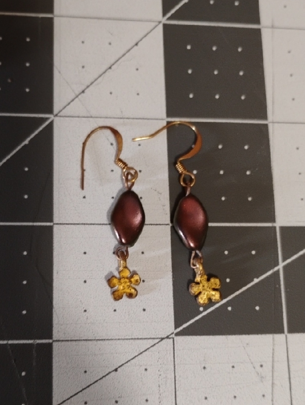 Gold and Brown Floral Drop Earrings - Women Jewelry